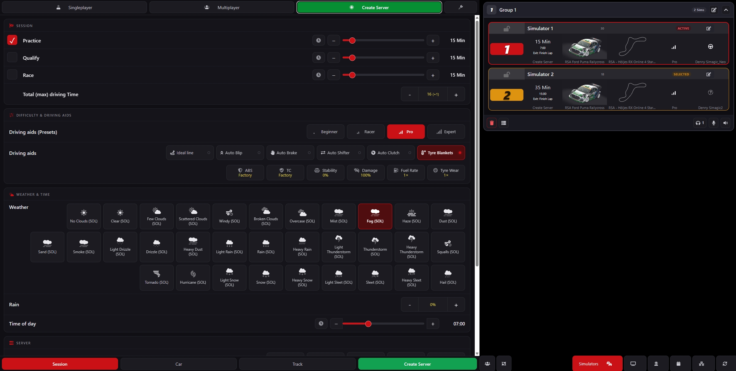 SD Management – Screenshot: Command simulators create server
